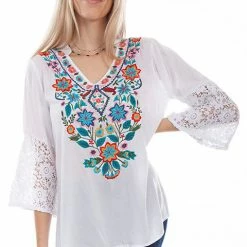 Scully Leather Company Women's Honey Creek Collection Blouse: Embroidery And Crochet