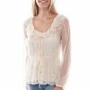 Scully Leather Company Women's Honey Creek Collection Blouse: Embroidered Mesh Tie Front Ivory