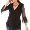 Scully Leather Company Women's Honey Creek Collection Blouse: 3/4 Sleeves, Double Ruffle Cuffs