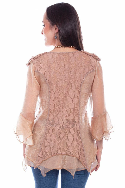 Scully Leather Company Women's Honey Creek Collection Blouse: 3/4 Sleeves, Double Ruffle Cuffs 8 Scully Leather Company Women's Honey Creek Collection Blouse: 3/4 Sleeves, Double Ruffle Cuffs