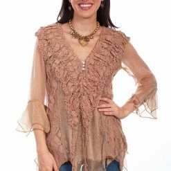 Scully Leather Company Women's Honey Creek Collection Blouse: 3/4 Sleeves, Double Ruffle Cuffs 10 Scully Leather Company Women's Honey Creek Collection Blouse: 3/4 Sleeves, Double Ruffle Cuffs