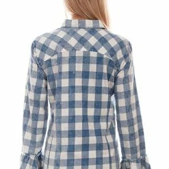 Scully Leather Company Women's Honey Creek Collection Blouse: Checkered Bell Sleeves