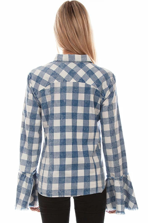 Scully Leather Company Women's Honey Creek Collection Blouse: Checkered Bell Sleeves 4 Scully Leather Company Women's Honey Creek Collection Blouse: Checkered Bell Sleeves