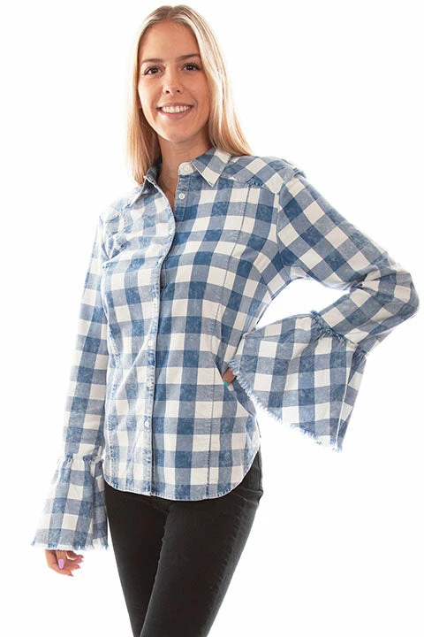 Scully Leather Company Women's Honey Creek Collection Blouse: Checkered Bell Sleeves 3 Scully Leather Company Women's Honey Creek Collection Blouse: Checkered Bell Sleeves