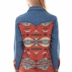 Scully Leather Company Ladies' Women's Honey Creek Collection Blouse: Denim Aztec Print