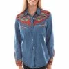 Scully Leather Company Ladies' Women's Honey Creek Collection Blouse: Denim Aztec Print