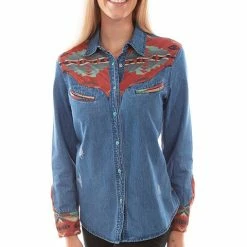 Scully Leather Company Ladies' Women's Honey Creek Collection Blouse: Denim Aztec Print