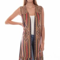 Scully Leather Company Ladies' Women's Honey Creek Vest Collection: Serape Aztec Print Fringe