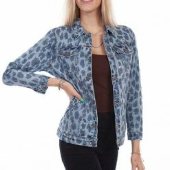Scully Leather Company Women's Honey Creek Jacket Collection: Blue Leopard Denim
