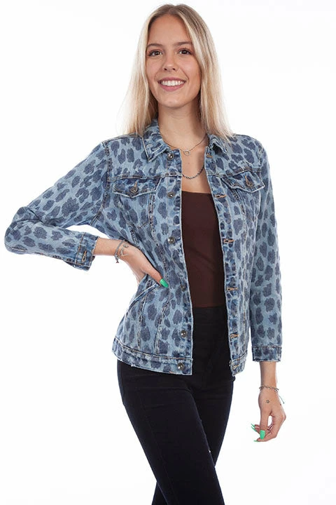 Scully Leather Company Women's Honey Creek Jacket Collection: Blue Leopard Denim 3 Scully Leather Company Women's Honey Creek Jacket Collection: Blue Leopard Denim