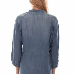 Scully Leather Company Women's Honey Creek Collection Blouse: Aztec Embroidered Denim