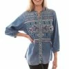Scully Leather Company Women's Honey Creek Collection Blouse: Aztec Embroidered Denim