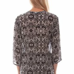 Scully Leather Company Women's Honey Creek Collection Blouse: Mandarin Collar Print