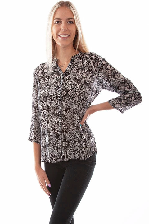 Scully Leather Company Women's Honey Creek Collection Blouse: Mandarin Collar Print 3 Scully Leather Company Women's Honey Creek Collection Blouse: Mandarin Collar Print