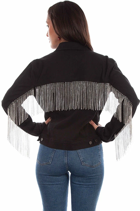 Scully Leather Company Women's Honey Creek Jacket Collection: Black Denim Rhinestone Fringe Ladies' 4 Scully Leather Company Women's Honey Creek Jacket Collection: Black Denim Rhinestone Fringe Ladies'