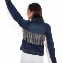 Scully Leather Company Women's Honey Creek Jacket Collection: Denim Rhinestone Fringe Ladies'