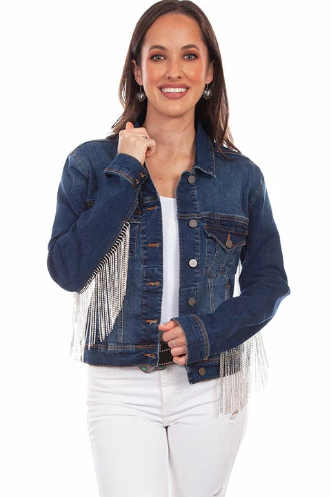 Scully Leather Company Women's Honey Creek Jacket Collection: Denim Rhinestone Fringe Ladies' 3 Scully Leather Company Women's Honey Creek Jacket Collection: Denim Rhinestone Fringe Ladies'