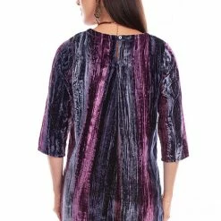 Scully Leather Company Women's Honey Creek Collection Blouse: Velvet Tunic Stripe Plum Ladies'