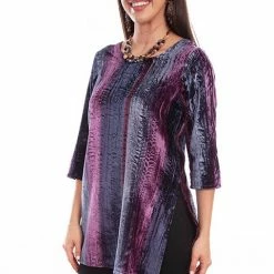 Scully Leather Company Women's Honey Creek Collection Blouse: Velvet Tunic Stripe Plum Ladies'