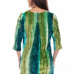 Scully Leather Company Women's Honey Creek Collection Blouse: Velvet Tunic Stripe Teal