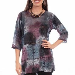 Scully Leather Company Women's Honey Creek Collection Blouse: Velvet Tunic Bordeaux