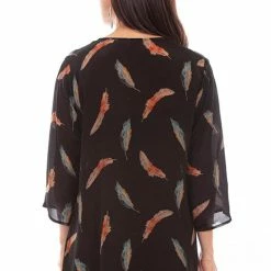 Scully Leather Company Women's Honey Creek Collection Blouse: Feather Print