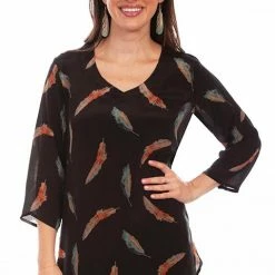 Scully Leather Company Women's Honey Creek Collection Blouse: Feather Print
