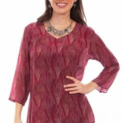 Scully Leather Company Women's Honey Creek Collection Blouse: Fuschia V Neck Ladies'