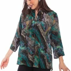 Scully Leather Company Women's Honey Creek Collection Blouse: Ocean Print Ladies'