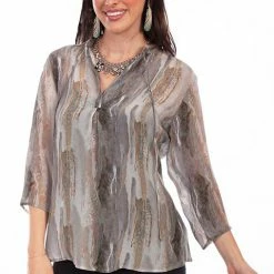 Scully Leather Company Women's Honey Creek Collection Blouse: Tie Front Print