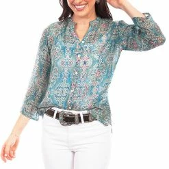 Scully Leather Company Ladies' Women's Honey Creek Collection Blouse: Vivid Classic Print