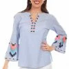 Scully Leather Company Ladies' Women's Honey Creek Collection Blouse: Pinstripe Aztec Embroidery