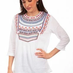 Scully Leather Company Women's Honey Creek Collection Blouse: Vivid Abstract Embroidery Ladies'