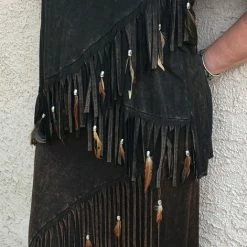 Pat Dahnke Distressed Brown Feathered Fringed Short Sleeve Top