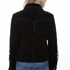 Scully Leather Company Ladies' Women's Leather Jacket Collection Suede: Scully Western Fringe Whip Stitched Black