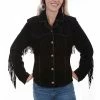 Scully Leather Company Ladies' Women's Leather Jacket Collection Suede: Scully Western Fringe Whip Stitched Black