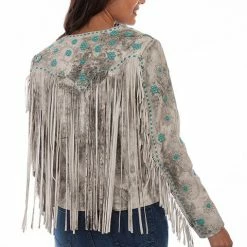 Scully Leather Company Women's Leather Jacket Collection Suede: Scully Western Fringe Beads Cream Ladies'
