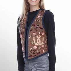Scully Leather Company Women's Leather Collection: Scully Vest Embroidered Flowers And Horseshoes Ladies'