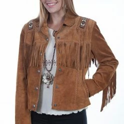 Scully Leather Company Women's Leather Jacket Collection Suede: Scully Western Fringe Hand Lacing Beads