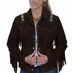 Scully Leather Company Women's Leather Jacket Collection Suede: Scully Western Fringe Hand Lacing Beads