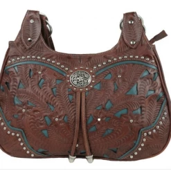 American West Handbags Ladies' American West Handbag Lady Lace Collection: Leather Western Zip Top 3 Compartment