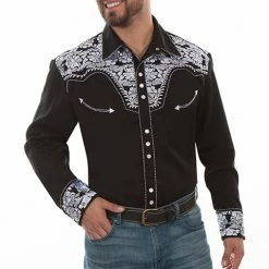 Scully Leather Company Men's Vintage Western Shirt Collection: Scully Gunfighter Black & White