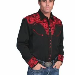 Scully Leather Company Men's Vintage Western Shirt Collection: Scully Gunfighter Black & Crimson