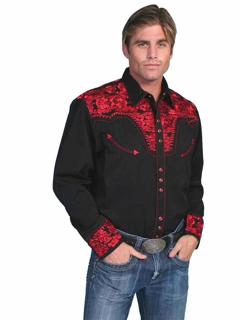 Scully Leather Company Men's Vintage Western Shirt Collection: Scully Gunfighter Black & Crimson 3 Scully Leather Company Men's Vintage Western Shirt Collection: Scully Gunfighter Black & Crimson