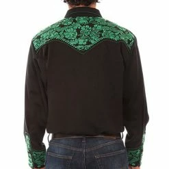 Scully Leather Company Men's Vintage Western Shirt Collection: Scully Gunfighter Black & Emerald