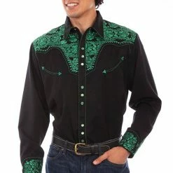 Scully Leather Company Men's Vintage Western Shirt Collection: Scully Gunfighter Black & Emerald
