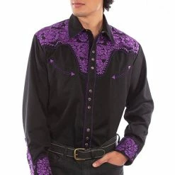 Scully Leather Company Men's Vintage Western Shirt Collection: Scully Gunfighter Black & Purple