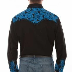 Scully Leather Company Men's Vintage Western Shirt Collection: Scully Gunfighter Black & Royal
