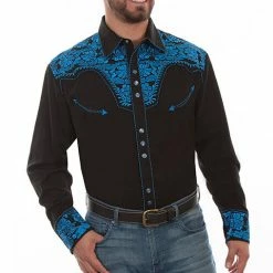 Scully Leather Company Men's Vintage Western Shirt Collection: Scully Gunfighter Black & Royal
