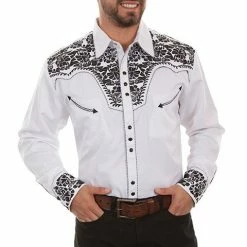 Scully Leather Company Men's Vintage Western Shirt Collection: Scully Gunfighter White & Black